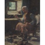 DAVID FULTON RSW (SCOTTISH 1848-1930) THE COBBLER'S WORKSHOP; FISHING MONKS Oil on canvas, signed,