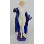 A ROYAL DOULTON FIGURE THE BATHER HN687 modelled by Leslie Harradine of a woman in blue gown, 20cm