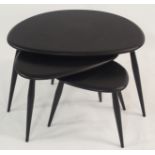 A SET OF ERCOL BLACK PEBBLE NEST OF THREE TABLES 40cm high x 65cm wide Condition Report: Available
