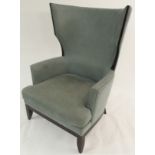 A LARGE PHILIPP SELVA BERGERE UPHOLSTERED ARMCHAIR with dark wood frame, 110cm high Condition