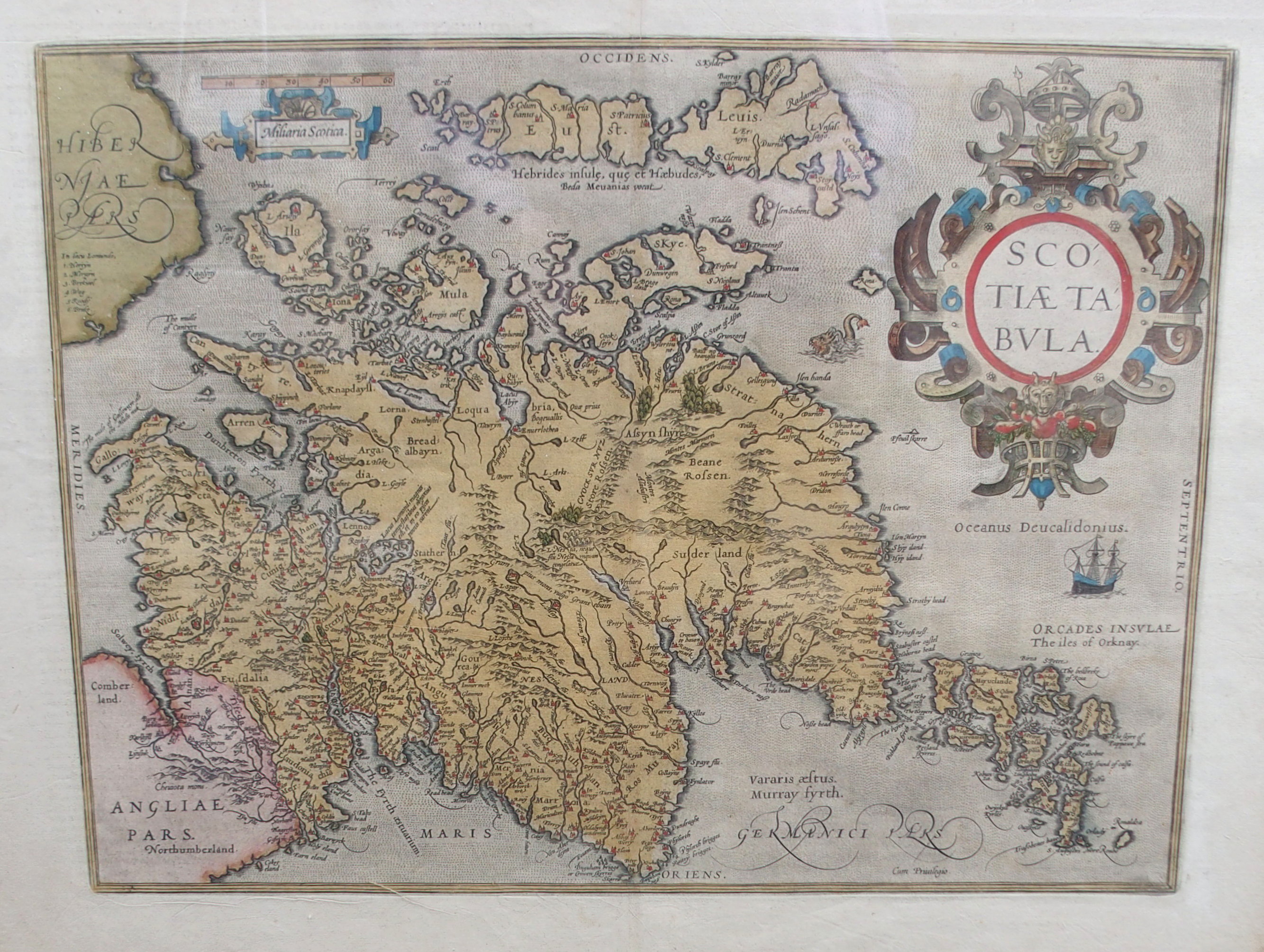 AFTER ABRAHAM ORTELIUS, SCOTIAE TABULA hand-coloured, images 35 x 46cm, 46 x 59cm overall, framed