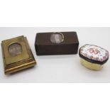 A SMITH OF MAUCHLINE SNUFF BOX with hinged lid, the lid decorated with painted oval portrait of a