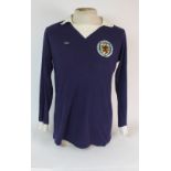 A BLUE SCOTLAND V. SWITZERLAND INTERNATIONAL SHIRT No.3, with v-neck style collar and embroidered