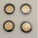 AN EDWARD VII GOLD FULL SOVEREIGN, 1907 with three George V gold full sovereigns, 1913, 1918 and