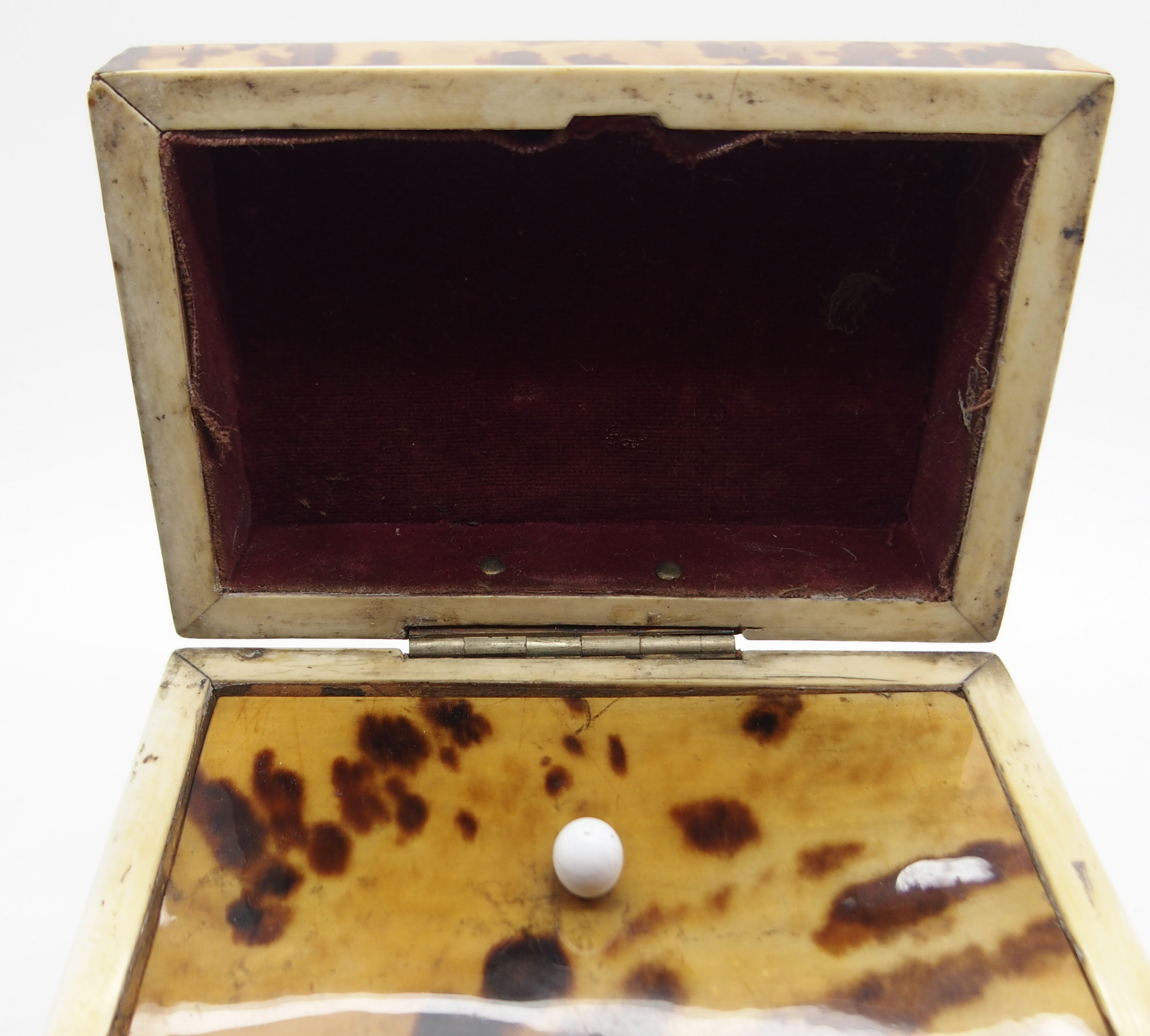 A REGENCY TORTOISESHELL TEA CADDY of rectangular form, with hinged lid with single lidded - Image 10 of 11