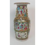 A CANTONESE BALUSTER VASE painted with panels of figures on balconies, birds, flowers and insects