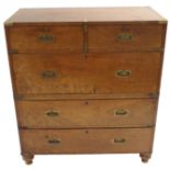 A VICTORIAN MAHOGANY BRASS BOUND CAMPAIGN CHEST ON CHEST with two short drawers over three drawers