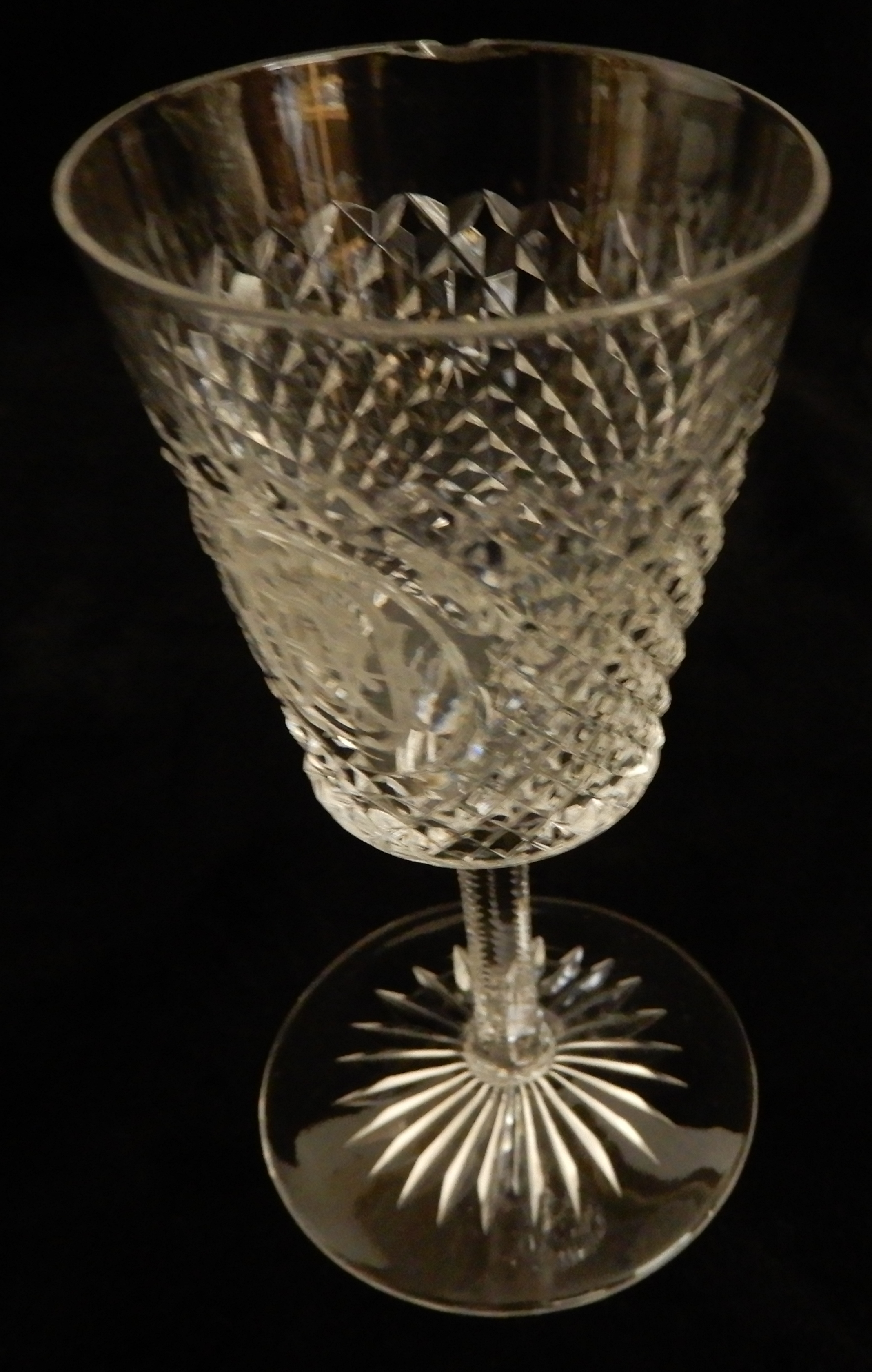 A SUITE OF LATE 19TH CENTURY DIAMOND CUT CRYSTAL comprising six large tumblers, 14.5cm high, fifteen - Image 20 of 24