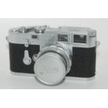 A LEICA M3-755652 CAMERA with Elmar 1=9cm 1:4 Nr 1310076 lens, with additional Leica Elmar f=5 1:3.