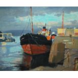 •ALEXEXANDER M GALT (SCOTTISH 1913-2000) THE DAWN LIGHT AT GREENOCK Oil on board, signed, 24 x