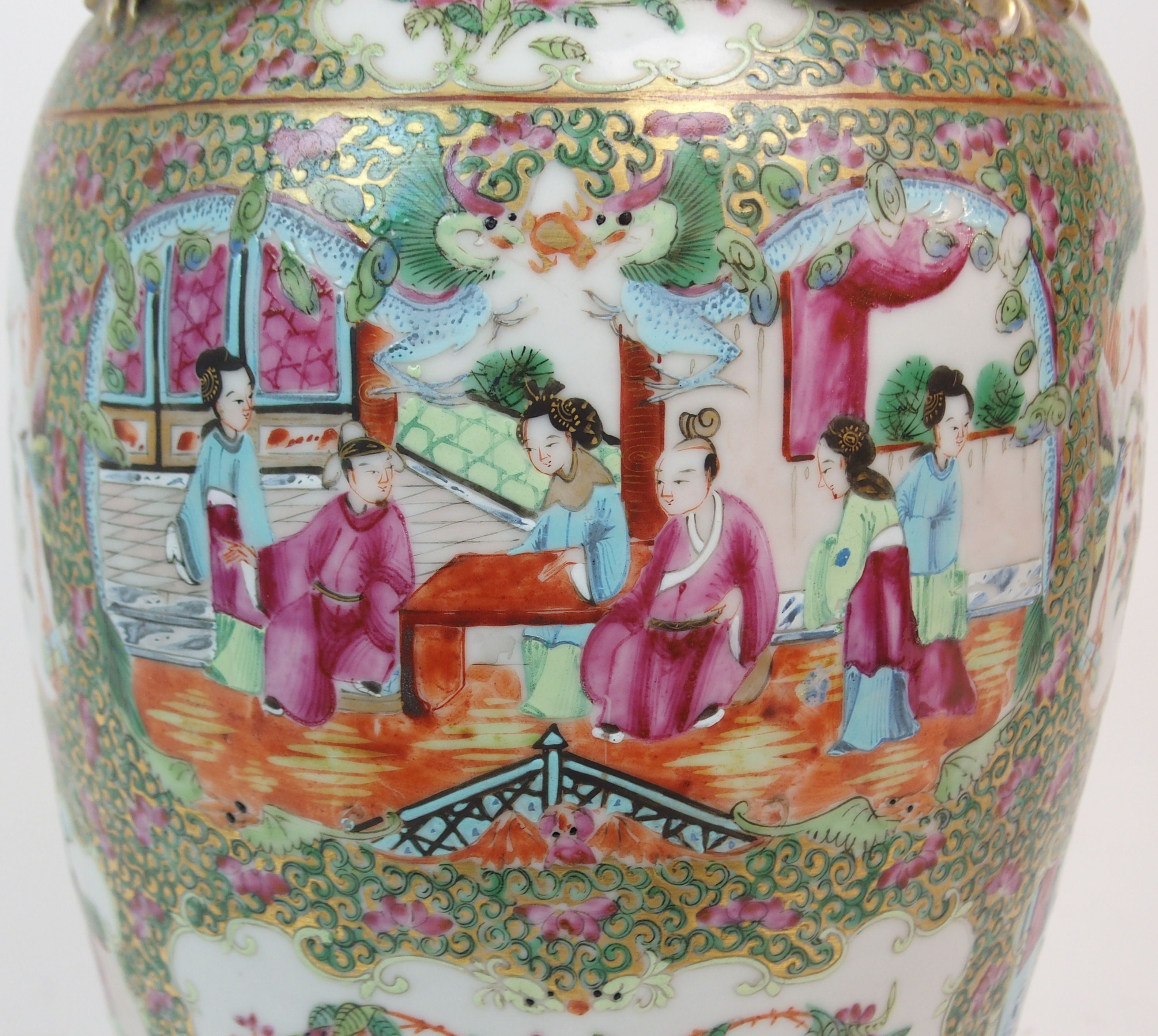 A CANTONESE BALUSTER VASE painted with panels of figures on balconies, birds, flowers and insects - Image 11 of 12