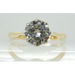 AN 18CT GOLD AND PLATINUM DIAMOND SOLITAIRE of estimated approx 0.88cts, in classic crown mount,