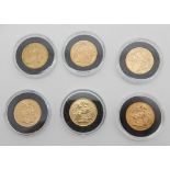 TWO EDWARD VII GOLD FULL SOVEREIGNS 1904 AND 1905 with four George V gold full sovereigns, 1911,