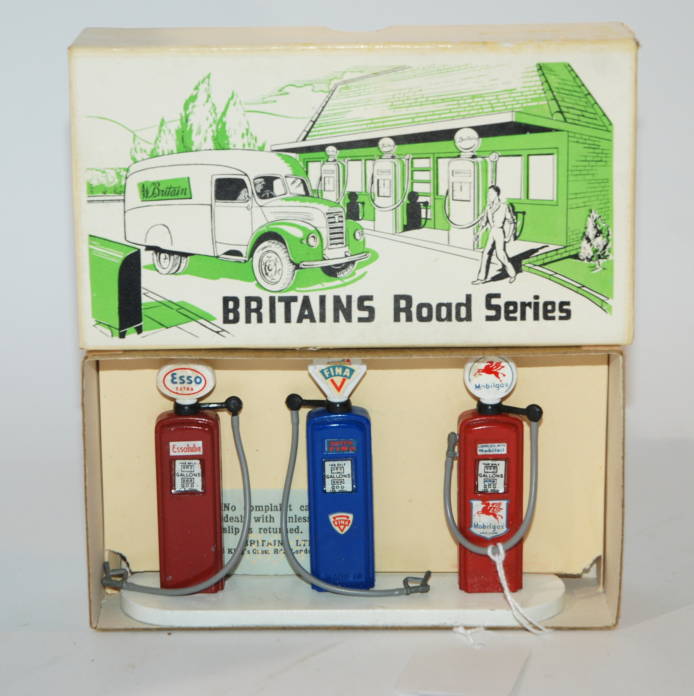 A Britains 9682 Petrol Pump Set, Esso, Mobilgas, Fina in original box Condition Report: Available