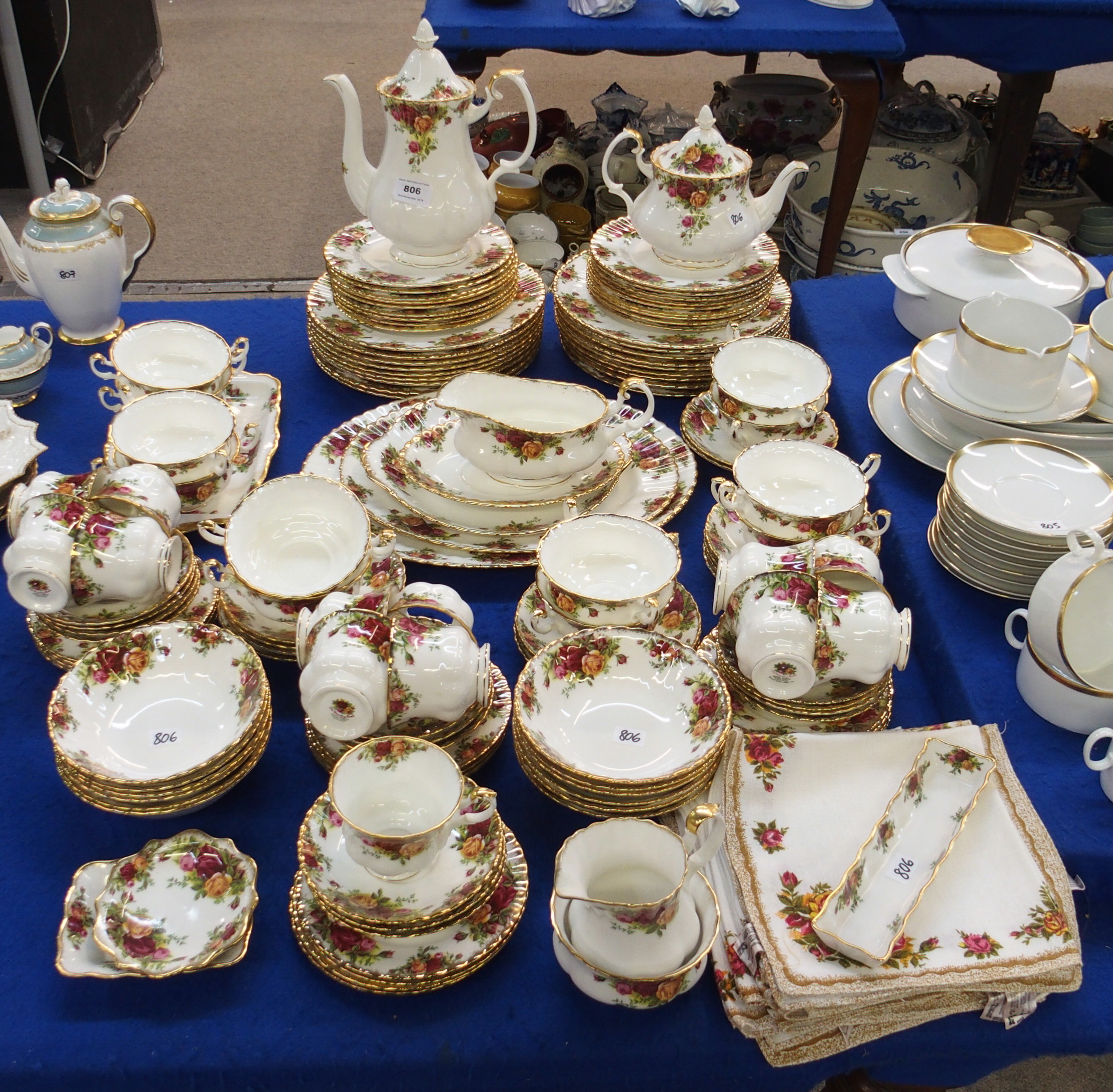 An Extensive Royal Albert Old Country Roses dinner service comprising eighteen dinner plates, medium