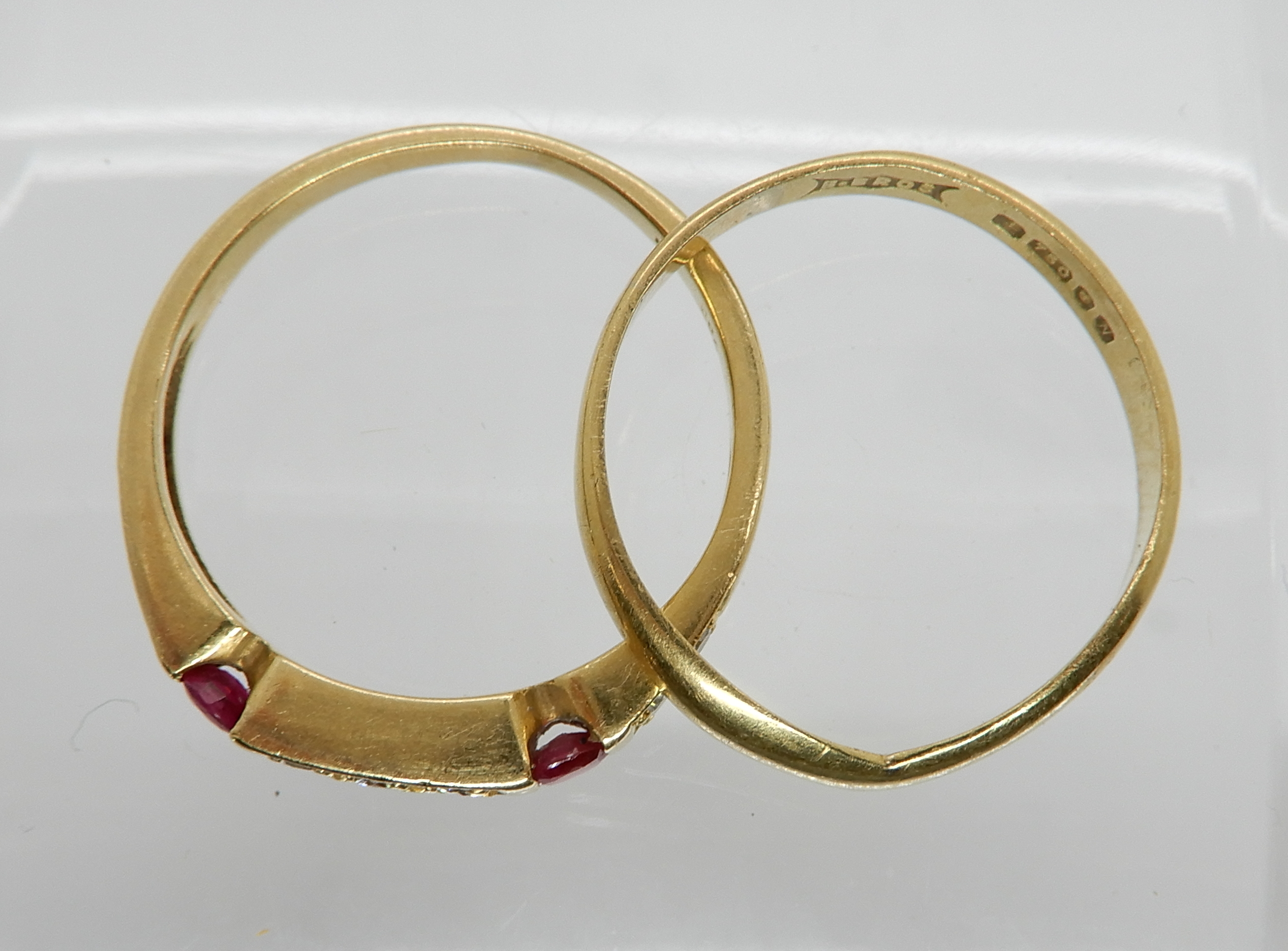 An 18ct gold ruby and diamond ring, size M1/2, together with a 18ct gold herringbone shaped - Image 2 of 2