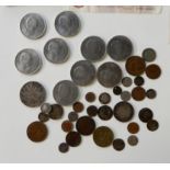 A quantity of commemorative crowns, foreign coins, first decimal coin sets, two foreign banknotes,
