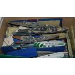 A box of various model boats and collection of Britain's military figures Condition Report: