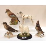 A Beswick figure of Dalmatian Arnoldene, Royal Worcester Jay, Goebel Song Thrush, a Waxwing and a
