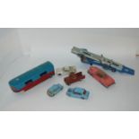 A box of various Corgi, Dinky die-cast models, vintage toys etc (def) Condition Report: Available