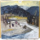 SHEILA MACNAB MACMILLAN MA, PAI Landscape, signed, oil on canvas, 50 x 50cm Condition Report: