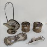 A lot comprising an EP basket, a pair of wine coasters and candle snuffer on tray (4) Condition