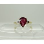 A 9ct gold pink tourmaline and diamond accent ring, size O, weight 2.3gms Condition Report: