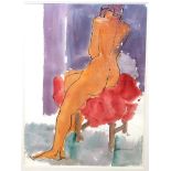 KIM REDPATH The Orange Head scarf, signed, watercolour, 50 x 36cm and female nude, study,