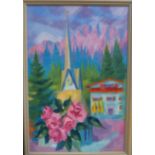 KIM REDPATH Church Schaffau, Austrian Tyrol, signed, oil on acrylic, 92 x 61cm and still life,