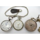 A silver pocket watch by Stewart Dawson & Co London, dated Birmingham 1890, a white metal pocket