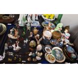 Assorted small glass animal figures, Wade Lady and the Tramp figures, a pottery Orville money box