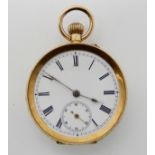 An 18ct gold open face pocket watch (glass missing) diameter 3.6cm, weight including metal dust
