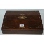 A rosewood and mother of pearl inlaid writing slope, 35cm wide and a cigarette box (2) Condition