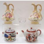 A pair of Doulton Burslem porcelain jugs decorated with poppies and three other items Condition