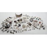 A collection of silver and white metal gem set jewellery Condition Report: Not available for this