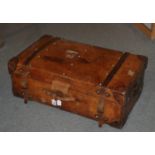 A large vintage leather travel trunk, 90 x 50 x 30cm Condition Report: Available upon request