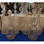 Two pairs of 19th Century crystal decanters, each with etched decoration of fruiting vines