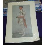 A Vanity Fair print The Croucher, unframed and a collection of tennis advertising posters etc