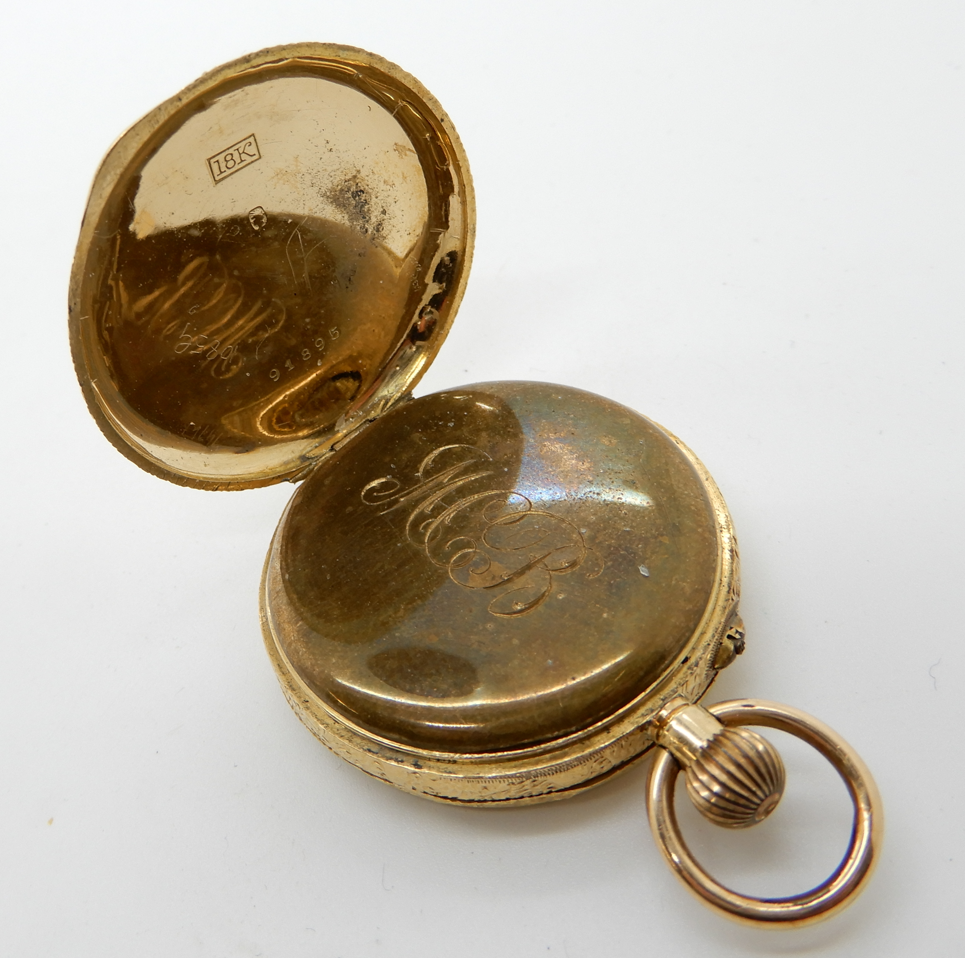 An 18ct gold open face pocket watch (glass missing) diameter 3.6cm, weight including metal dust - Image 3 of 4