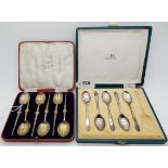 A lot comprising a cased set of six gilt metal coffee spoons modelled as anointing spoons and a part