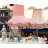 A Nao figure of a Newspaper Seller and a pair of Nao lamps and a further Spanish figure Condition