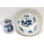 A Chinese blue and white bowl decorated with koros, 29cm diameter together with a blue and white jug