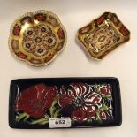A Moorcroft anemone pattern pin tray together with two Royal Crown Derby trinket dishes Condition