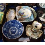 A mistletoe decorated porcelain vase, a blue and white dish and assorted other items Condition