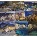 SHEILA MACNAB MACMILLAN MA PAI Montejaque landscapes, acrylic on card, various views (a lot)