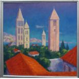 KIM REDPATH The Towers of Rab, signed, oil on board, 77 x 76cm and another (2) Condition Report:
