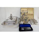 A tray lot of EP - entree dish, egg cruet, napkin ring etc Condition Report: Available upon request