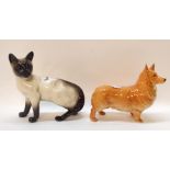 A large Beswick model of a Corgi and a Siamese cat Condition Report: in nice condition.