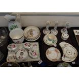 A Czechoslovakian porcelain dressing table set, a Derby ice bucket lid, a lily of the valley