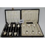 A lot comprising two cased sets of six silver coffee spoons, Sheffield 1949 and Birmingham 1926 (